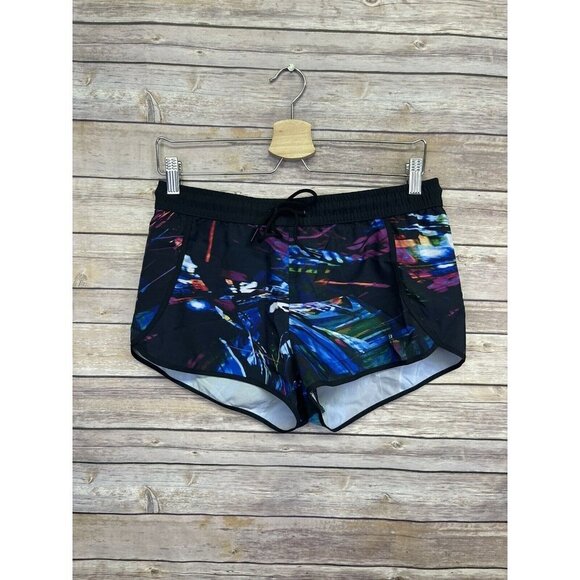 Fabletics Small Carrie Running Shorts Galaxy Print Drawstring Black Gym Yoga - Picture 1 of 10